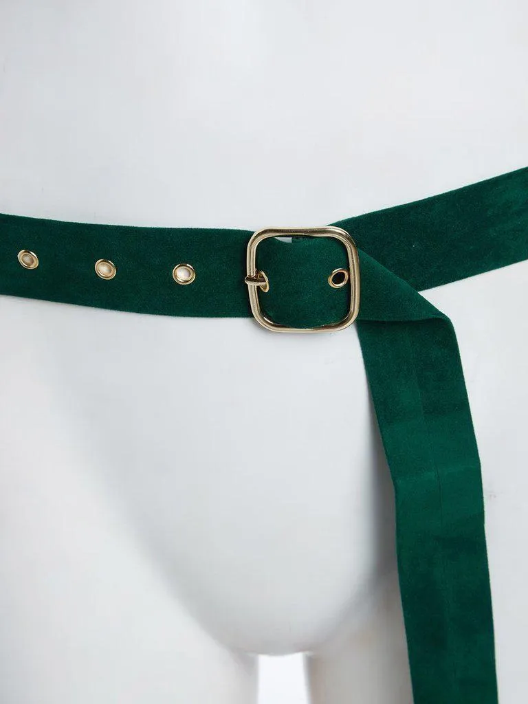 Square Buckle Eyelet Suede Belt