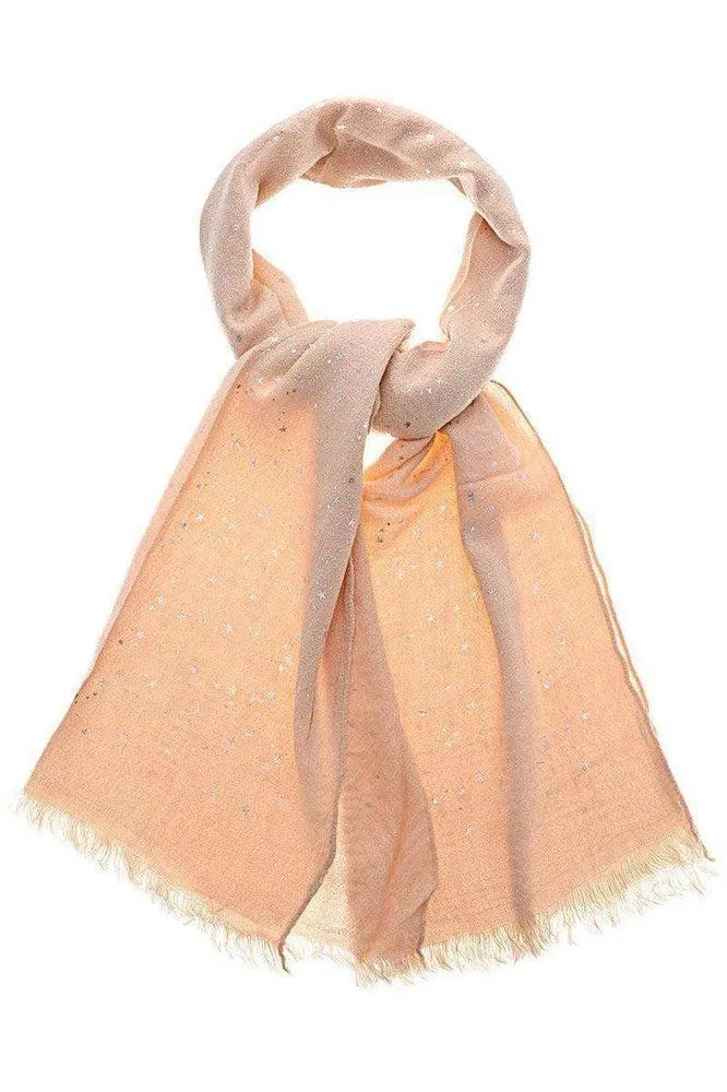 Star Pattern Sheer Knit Pink Scarf