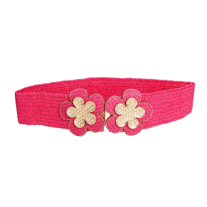 Stretch Belt Raffia Fuchsia Flower for Women