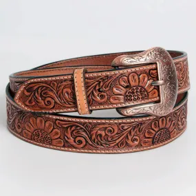 Sunflower Floral Hand Carved Western Leather Belt