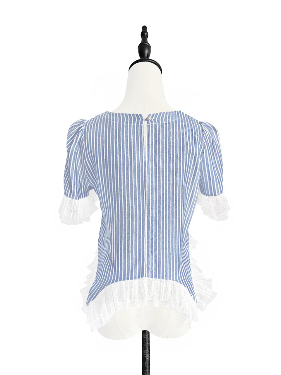 Surprise Sale! White Stripe Mix Detail Asymmetric Hem Ruffle Top