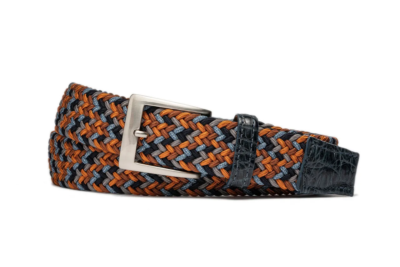 Tangerine Stretch Belt with Croc Tabs and Brushed Nickel Buckle