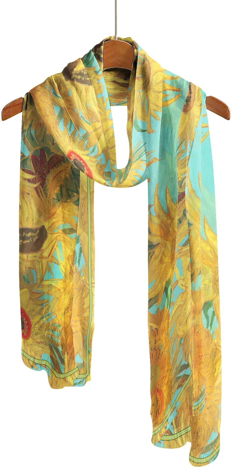 van Gogh Sunflowers Silky-soft Polyester Sheer Long Scarf