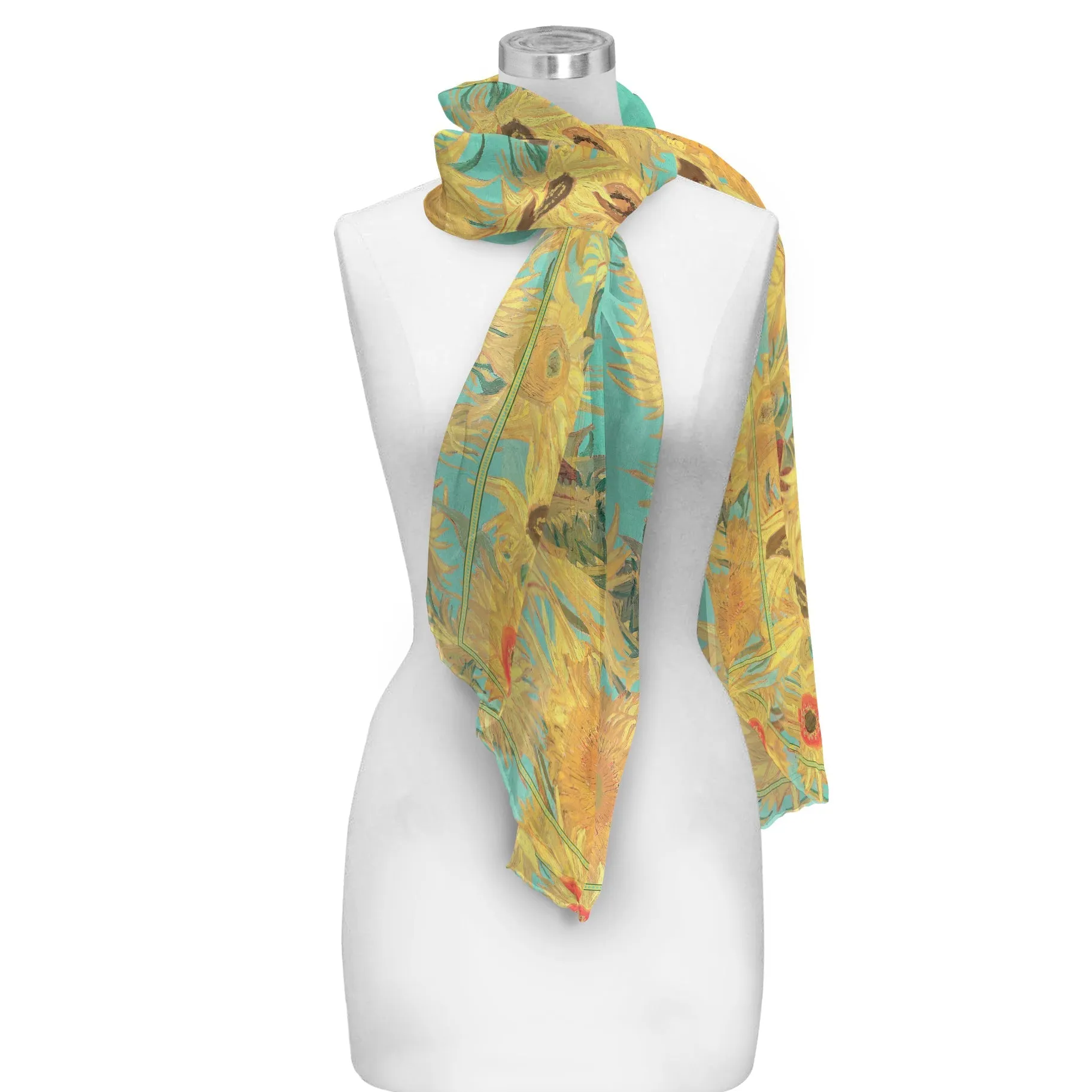 van Gogh Sunflowers Silky-soft Polyester Sheer Long Scarf