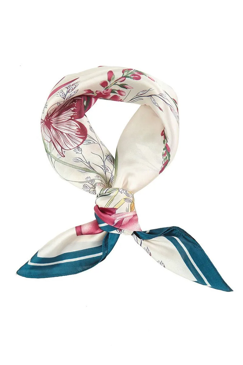 Venetian Garden Teal Square Satin Scarf