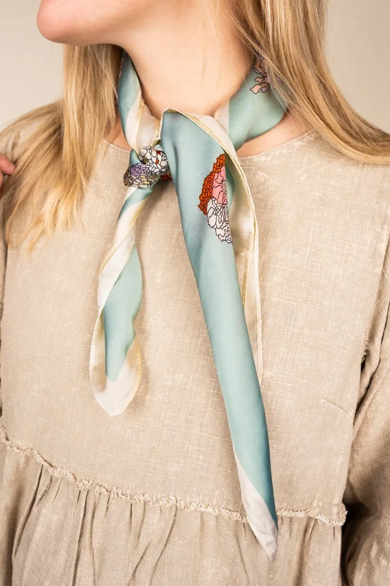 Venetian Garden Teal Square Satin Scarf