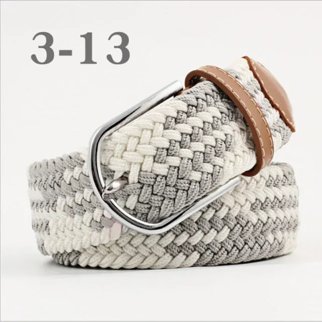 Voguable 60 Colors Female Casual Knitted Pin Buckle Men Belt Woven Canvas Elastic Expandable Braided Stretch Belts For Women Jeans