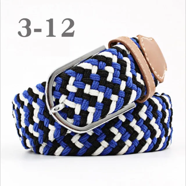 Voguable 60 Colors Female Casual Knitted Pin Buckle Men Belt Woven Canvas Elastic Expandable Braided Stretch Belts For Women Jeans