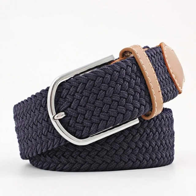 Voguable 60 Colors Female Casual Knitted Pin Buckle Men Belt Woven Canvas Elastic Expandable Braided Stretch Belts For Women Jeans