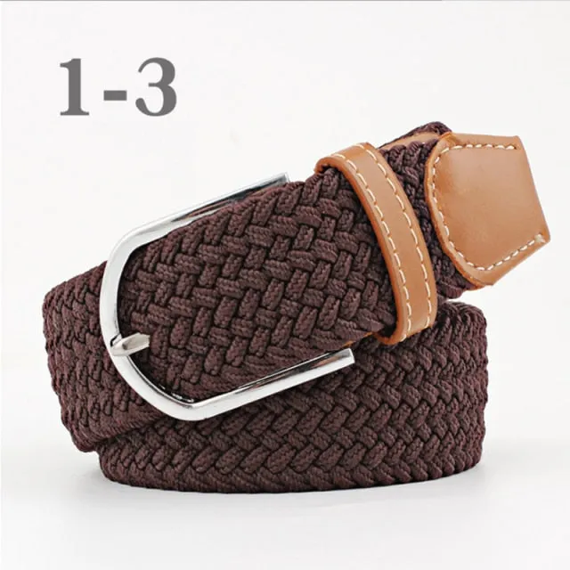 Voguable 60 Colors Female Casual Knitted Pin Buckle Men Belt Woven Canvas Elastic Expandable Braided Stretch Belts For Women Jeans