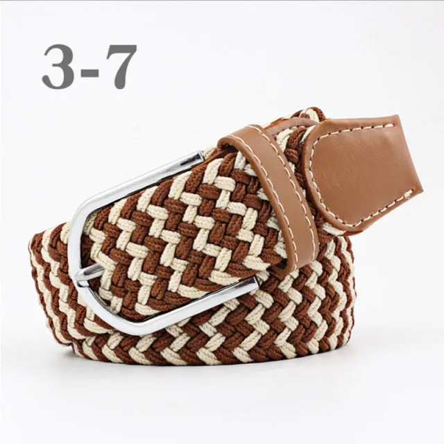 Voguable 60 Colors Female Casual Knitted Pin Buckle Men Belt Woven Canvas Elastic Expandable Braided Stretch Belts For Women Jeans