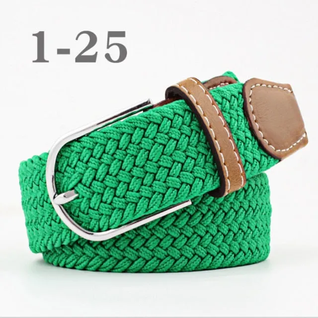 Voguable 60 Colors Female Casual Knitted Pin Buckle Men Belt Woven Canvas Elastic Expandable Braided Stretch Belts For Women Jeans