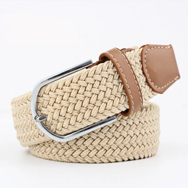 Voguable 60 Colors Female Casual Knitted Pin Buckle Men Belt Woven Canvas Elastic Expandable Braided Stretch Belts For Women Jeans