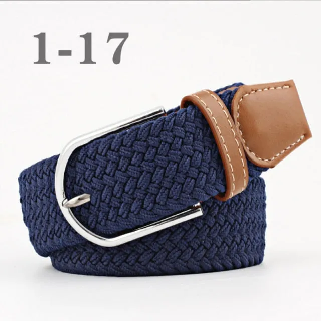 Voguable 60 Colors Female Casual Knitted Pin Buckle Men Belt Woven Canvas Elastic Expandable Braided Stretch Belts For Women Jeans