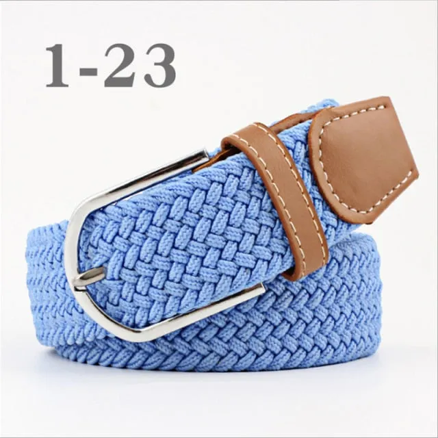 Voguable 60 Colors Female Casual Knitted Pin Buckle Men Belt Woven Canvas Elastic Expandable Braided Stretch Belts For Women Jeans