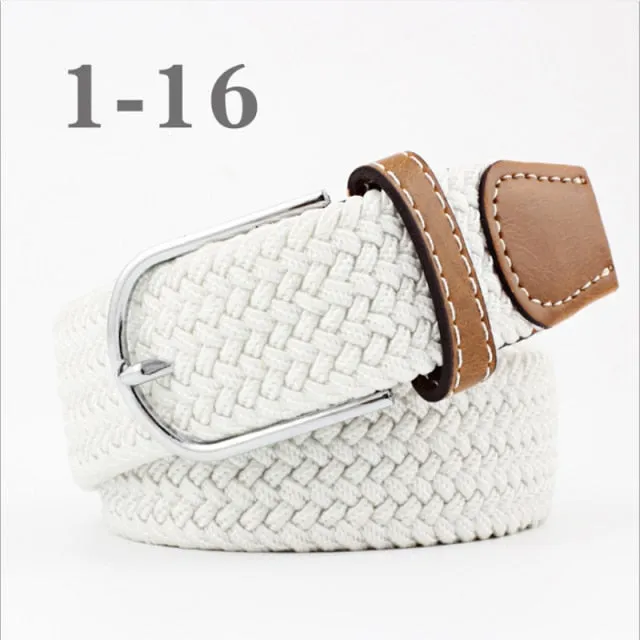 Voguable 60 Colors Female Casual Knitted Pin Buckle Men Belt Woven Canvas Elastic Expandable Braided Stretch Belts For Women Jeans