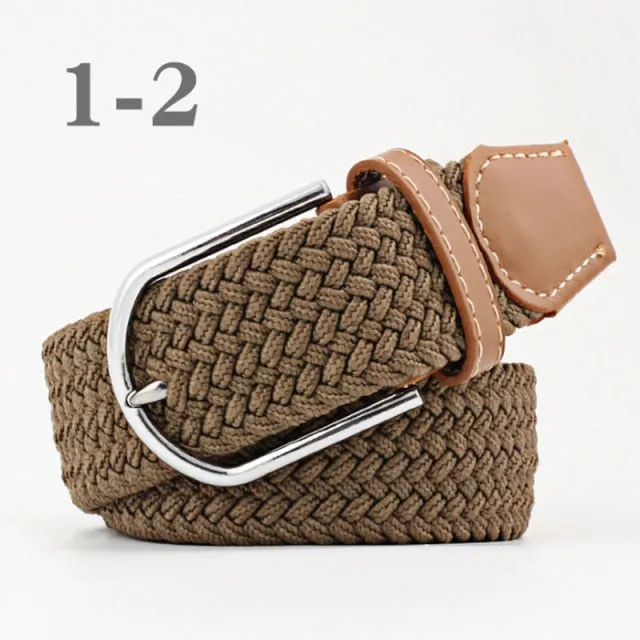 Voguable 60 Colors Female Casual Knitted Pin Buckle Men Belt Woven Canvas Elastic Expandable Braided Stretch Belts For Women Jeans