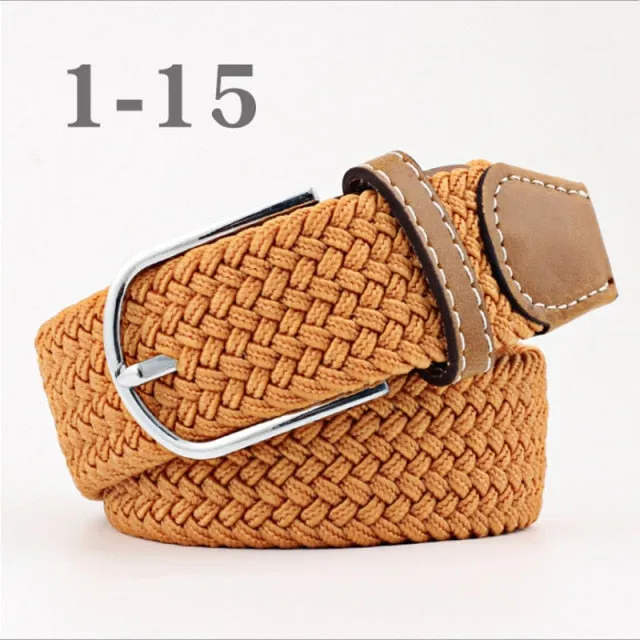 Voguable 60 Colors Female Casual Knitted Pin Buckle Men Belt Woven Canvas Elastic Expandable Braided Stretch Belts For Women Jeans