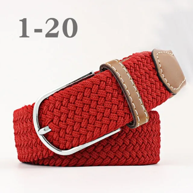 Voguable 60 Colors Female Casual Knitted Pin Buckle Men Belt Woven Canvas Elastic Expandable Braided Stretch Belts For Women Jeans