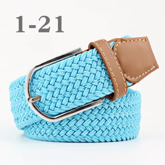 Voguable 60 Colors Female Casual Knitted Pin Buckle Men Belt Woven Canvas Elastic Expandable Braided Stretch Belts For Women Jeans