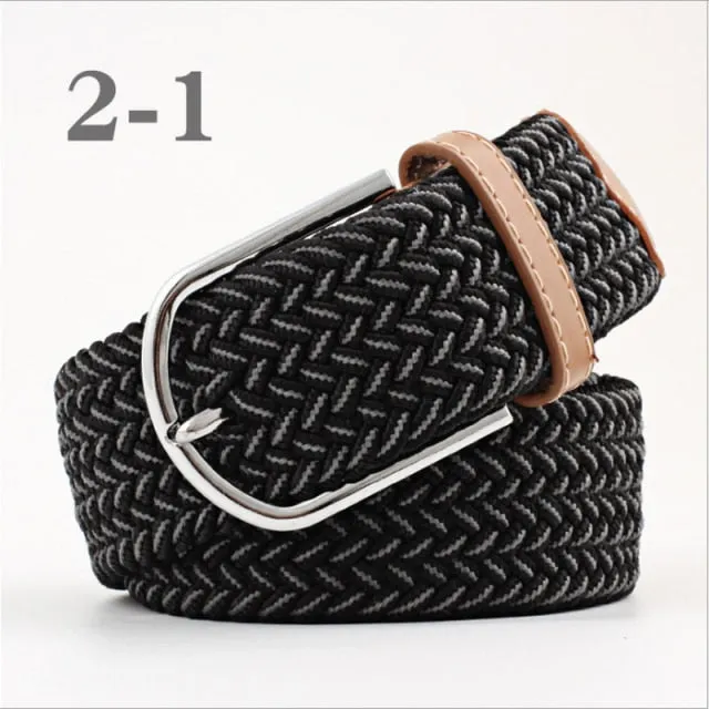 Voguable 60 Colors Female Casual Knitted Pin Buckle Men Belt Woven Canvas Elastic Expandable Braided Stretch Belts For Women Jeans