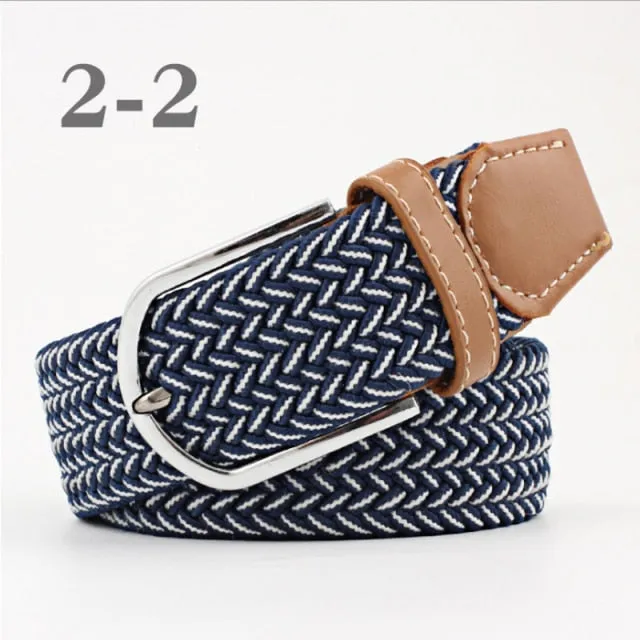 Voguable 60 Colors Female Casual Knitted Pin Buckle Men Belt Woven Canvas Elastic Expandable Braided Stretch Belts For Women Jeans