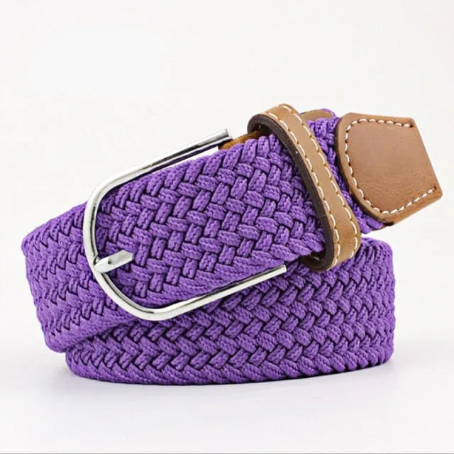 Voguable 60 Colors Female Casual Knitted Pin Buckle Men Belt Woven Canvas Elastic Expandable Braided Stretch Belts For Women Jeans