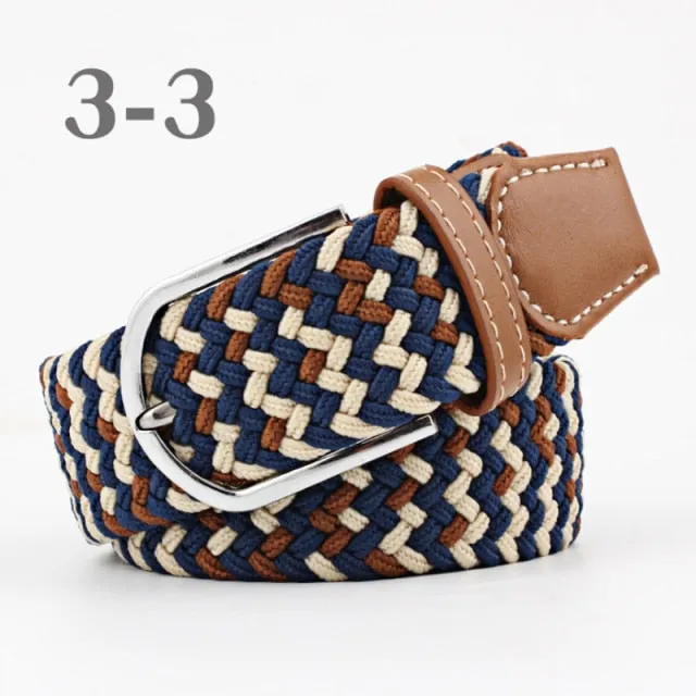 Voguable 60 Colors Female Casual Knitted Pin Buckle Men Belt Woven Canvas Elastic Expandable Braided Stretch Belts For Women Jeans