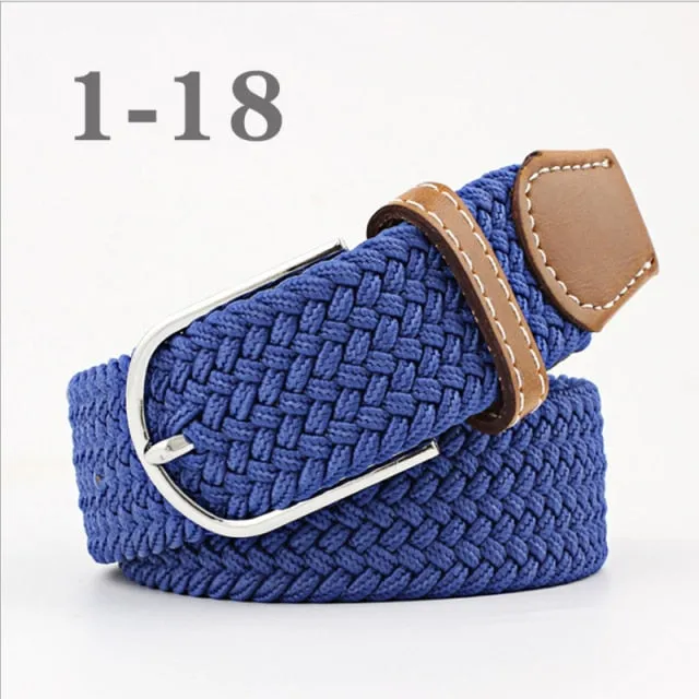 Voguable 60 Colors Female Casual Knitted Pin Buckle Men Belt Woven Canvas Elastic Expandable Braided Stretch Belts For Women Jeans