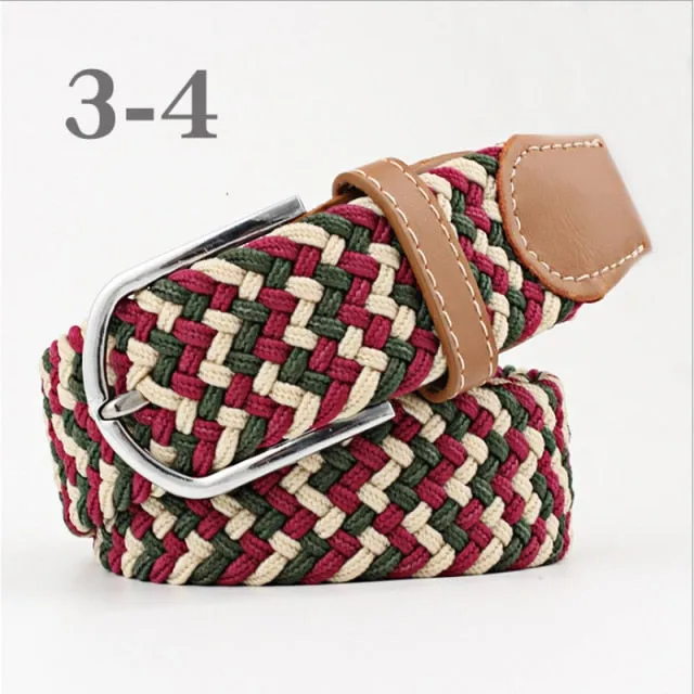 Voguable 60 Colors Female Casual Knitted Pin Buckle Men Belt Woven Canvas Elastic Expandable Braided Stretch Belts For Women Jeans