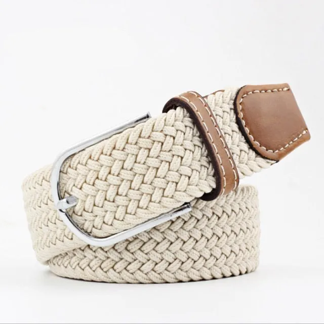 Voguable 60 Colors Female Casual Knitted Pin Buckle Men Belt Woven Canvas Elastic Expandable Braided Stretch Belts For Women Jeans