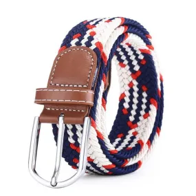 Voguable 60 Colors Female Casual Knitted Pin Buckle Men Belt Woven Canvas Elastic Expandable Braided Stretch Belts For Women Jeans