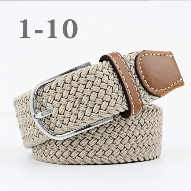 Voguable 60 Colors Female Casual Knitted Pin Buckle Men Belt Woven Canvas Elastic Expandable Braided Stretch Belts For Women Jeans