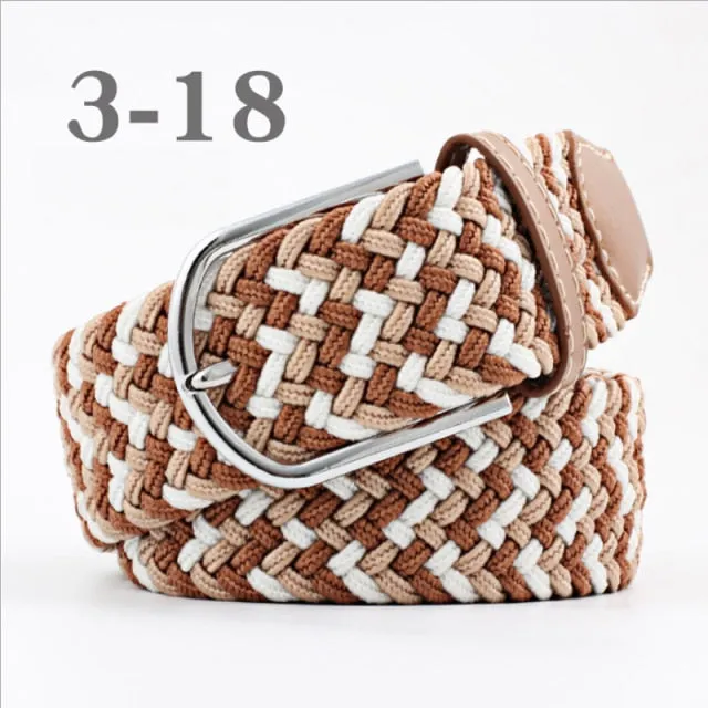 Voguable 60 Colors Female Casual Knitted Pin Buckle Men Belt Woven Canvas Elastic Expandable Braided Stretch Belts For Women Jeans