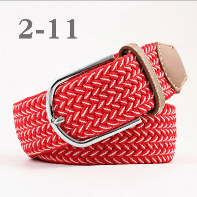 Voguable 60 Colors Female Casual Knitted Pin Buckle Men Belt Woven Canvas Elastic Expandable Braided Stretch Belts For Women Jeans