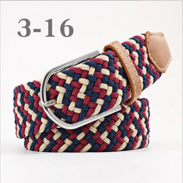 Voguable 60 Colors Female Casual Knitted Pin Buckle Men Belt Woven Canvas Elastic Expandable Braided Stretch Belts For Women Jeans