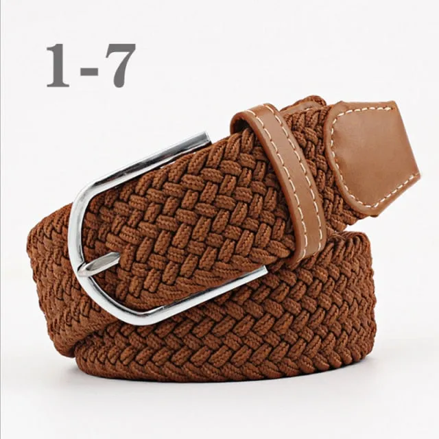 Voguable 60 Colors Female Casual Knitted Pin Buckle Men Belt Woven Canvas Elastic Expandable Braided Stretch Belts For Women Jeans