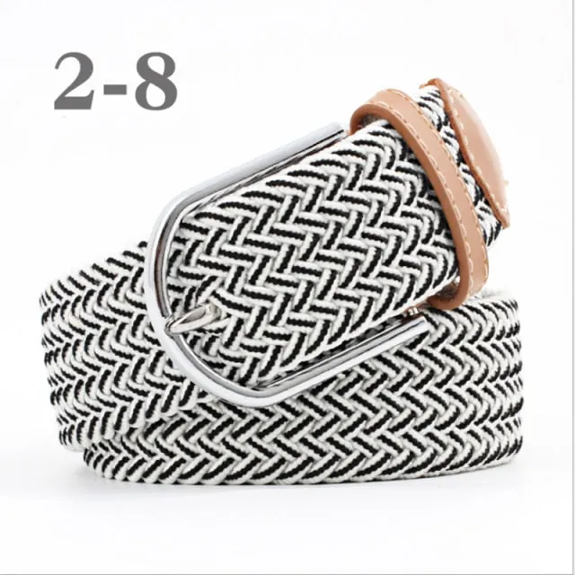 Voguable 60 Colors Female Casual Knitted Pin Buckle Men Belt Woven Canvas Elastic Expandable Braided Stretch Belts For Women Jeans