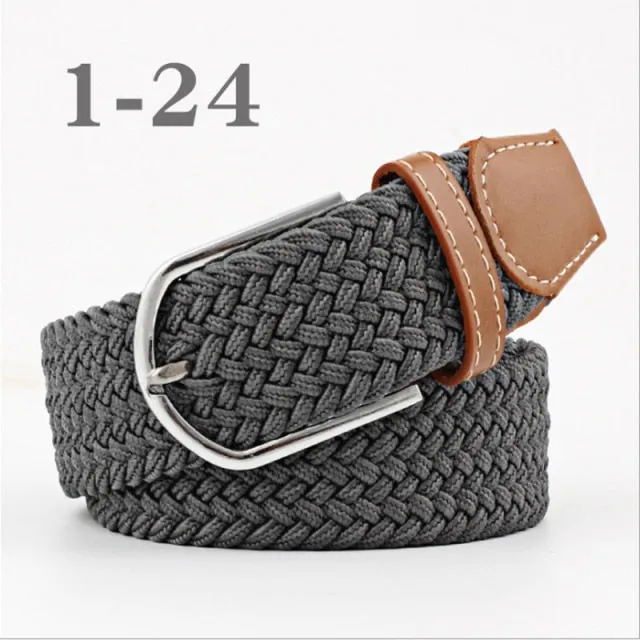 Voguable 60 Colors Female Casual Knitted Pin Buckle Men Belt Woven Canvas Elastic Expandable Braided Stretch Belts For Women Jeans