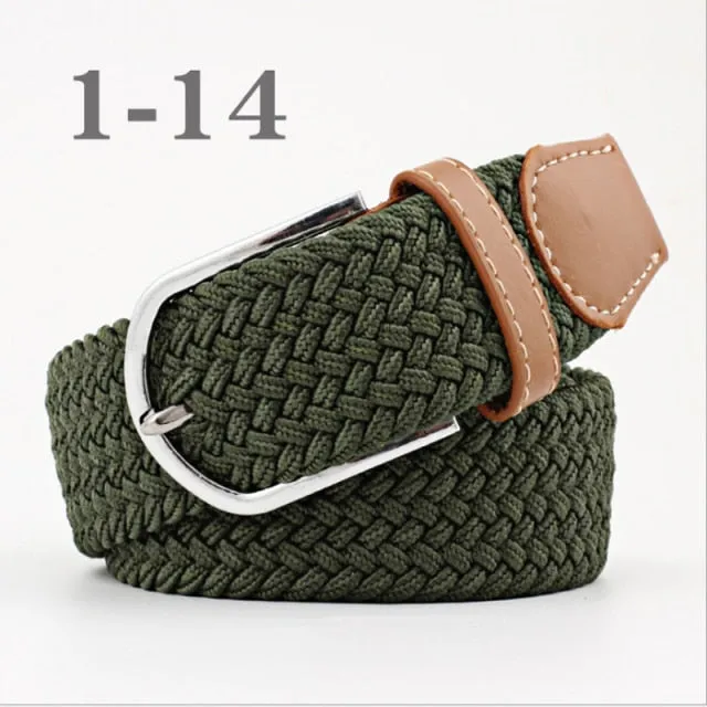 Voguable 60 Colors Female Casual Knitted Pin Buckle Men Belt Woven Canvas Elastic Expandable Braided Stretch Belts For Women Jeans