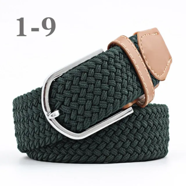 Voguable 60 Colors Female Casual Knitted Pin Buckle Men Belt Woven Canvas Elastic Expandable Braided Stretch Belts For Women Jeans