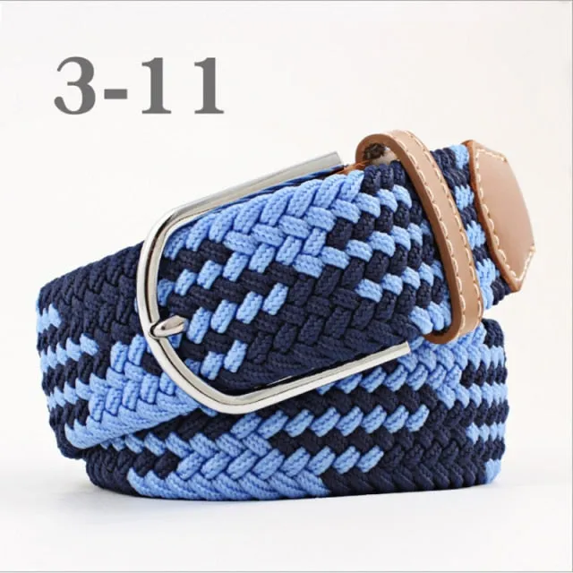 Voguable 60 Colors Female Casual Knitted Pin Buckle Men Belt Woven Canvas Elastic Expandable Braided Stretch Belts For Women Jeans