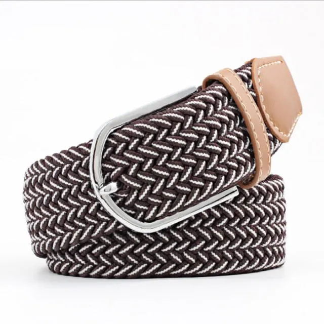 Voguable 60 Colors Female Casual Knitted Pin Buckle Men Belt Woven Canvas Elastic Expandable Braided Stretch Belts For Women Jeans