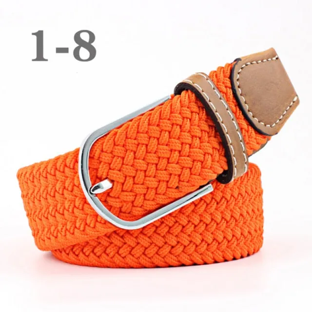 Voguable 60 Colors Female Casual Knitted Pin Buckle Men Belt Woven Canvas Elastic Expandable Braided Stretch Belts For Women Jeans