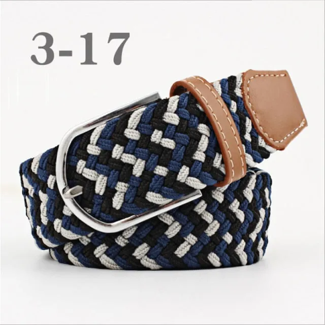 Voguable 60 Colors Female Casual Knitted Pin Buckle Men Belt Woven Canvas Elastic Expandable Braided Stretch Belts For Women Jeans