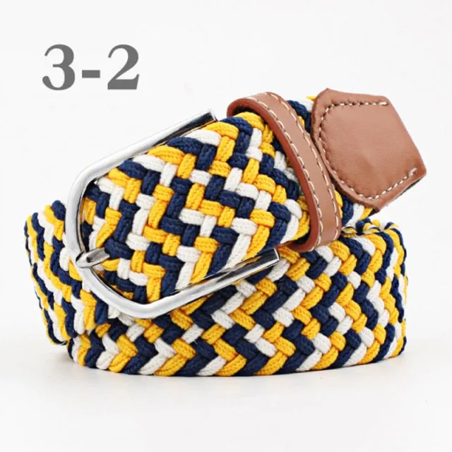 Voguable 60 Colors Female Casual Knitted Pin Buckle Men Belt Woven Canvas Elastic Expandable Braided Stretch Belts For Women Jeans