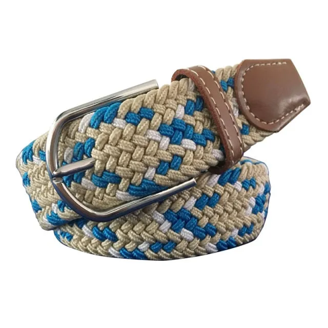 Voguable 60 Colors Female Casual Knitted Pin Buckle Men Belt Woven Canvas Elastic Expandable Braided Stretch Belts For Women Jeans