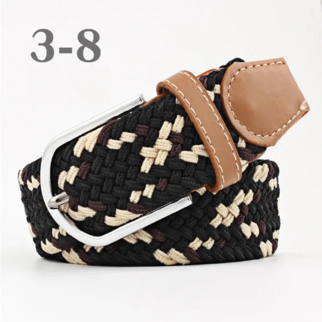 Voguable 60 Colors Female Casual Knitted Pin Buckle Men Belt Woven Canvas Elastic Expandable Braided Stretch Belts For Women Jeans