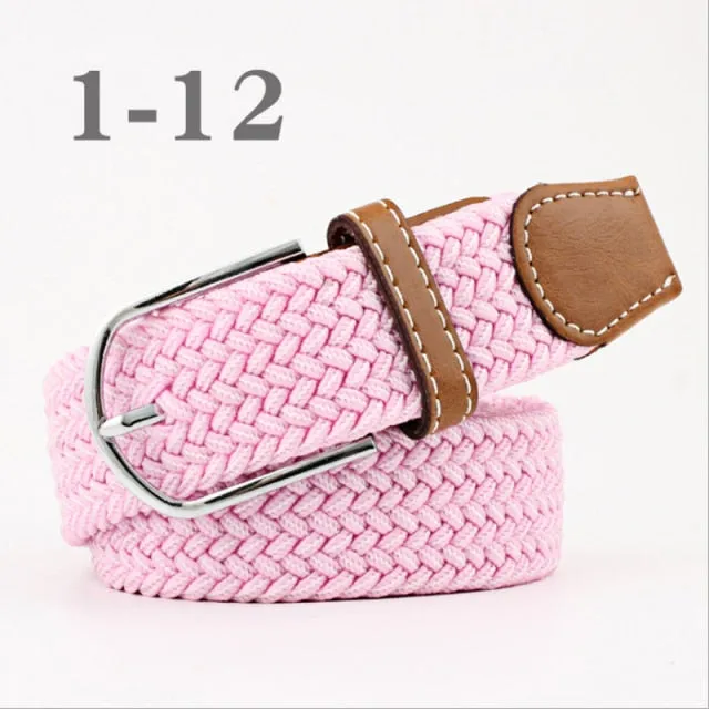 Voguable 60 Colors Female Casual Knitted Pin Buckle Men Belt Woven Canvas Elastic Expandable Braided Stretch Belts For Women Jeans