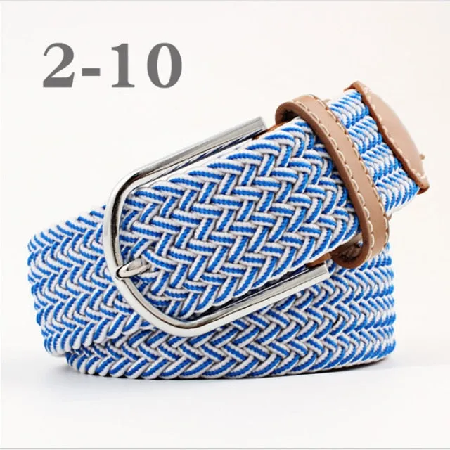 Voguable 60 Colors Female Casual Knitted Pin Buckle Men Belt Woven Canvas Elastic Expandable Braided Stretch Belts For Women Jeans